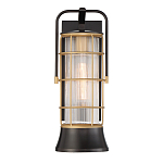 Настенный фонарь цилиндрической формы с рифленым стеклом в золотом каркасе на черном прямоугольном основании Eurofase варинант исполнения - 2 | Loft Concept в Орле