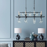 Люстра линейная черная с круглыми прозрачными подвесками  Horizontal Rectangular Chandelier варинант исполнения - 2 | Loft Concept в Орле