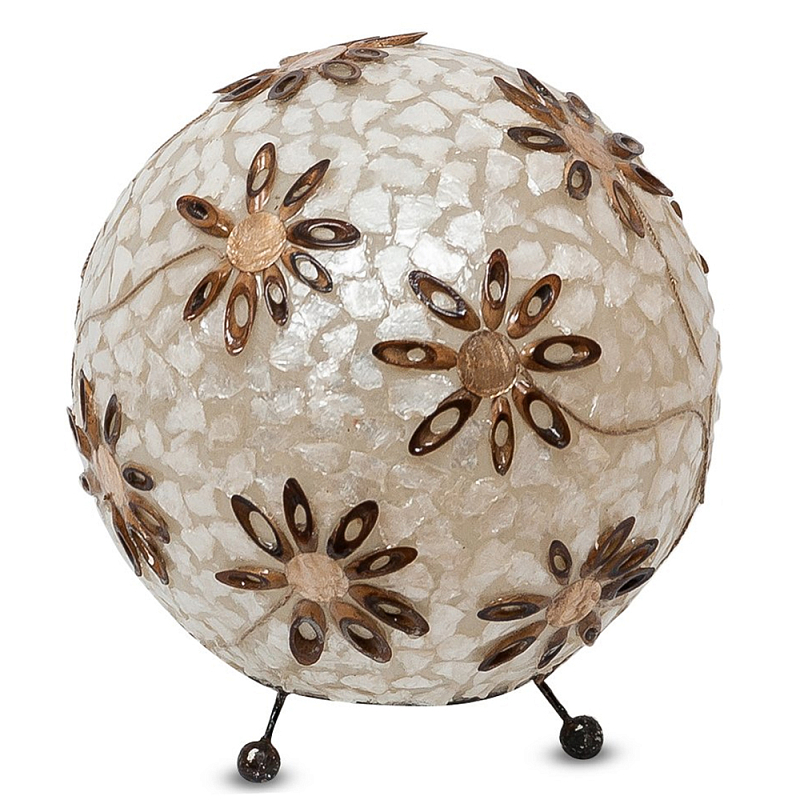 Настольная лампа из перламутра на металлическом каркасе Indonesian Ball Коричневый Черный матовый Перламутровый Настольная лампа из перламутра на металлическом каркасе Indonesian Ball Коричневый Черный матовый Перламутровый в Орле | Loft Concept