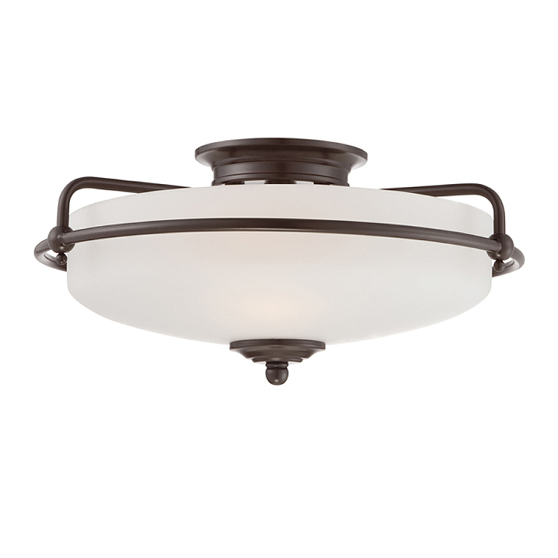 Потолочный светильник со стеклянным плафоном на изогнутых кронштейнах Quoizel  Бронза Белый Хром Латунь Прозрачное Стекло в Орле | Loft Concept 