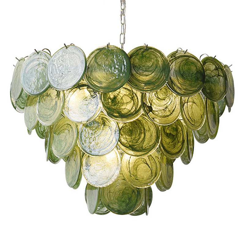 Люстра из зеленых стеклянных дисков с перламутровым эффектом Green Glowing Glaze Зеленый Серебряный Люстра из зеленых стеклянных дисков с перламутровым эффектом Green Glowing Glaze Зеленый Серебряный в Орле | Loft Concept