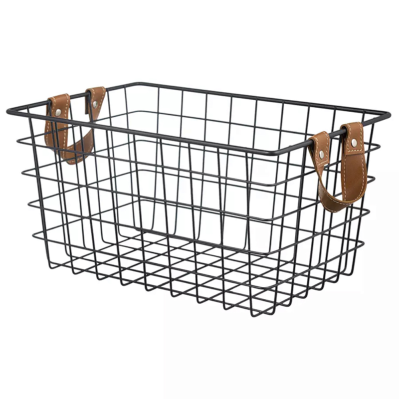 Корзина для хранения железная с ручками Iron Basket черная Черный Корзина для хранения железная с ручками Iron Basket черная Черный в Орле | Loft Concept