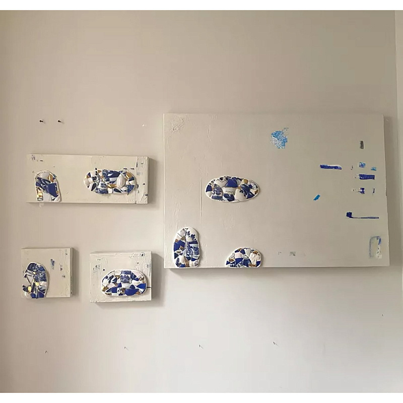 Панно «Fragments» Белый Золотой Синий Голубой Панно «Fragments» Белый Золотой Синий Голубой в Орле | Loft Concept