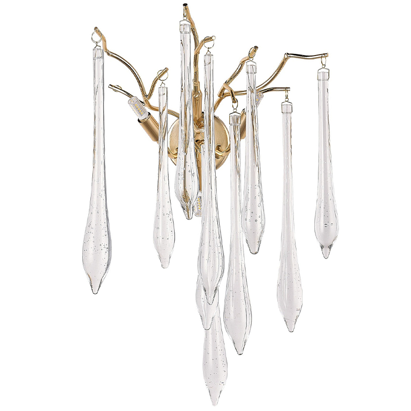 Бра с хрустальными подвесками в виде капель Droplet Crystal Gold Wall Lamp Золотой Прозрачный в Орле | Loft Concept 