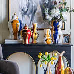 Ваза с крышкой и мазками синего и золого цвета на белом фоне Chinoiserie Ceramics варинант исполнения - 6 | Loft Concept в Орле