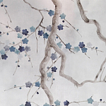 Обои ручная роспись Plum Blossom Inky Hokusai on Sterling Silver gilded silk варинант исполнения - 2 | Loft Concept в Орле