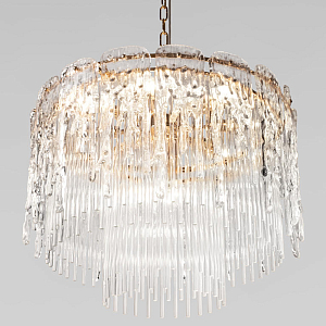 Люстра подвесная круглая многоярусная с эффектом стекающего стекла и прозрачными трубками Textured Glass Chandelier