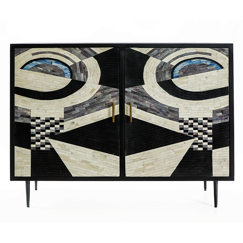 Буфет в гостиную с инкрустацией  Bone Inlay sideboard - 2 doors ivory ( слоновая кость ) Черный Голубой в Орле | Loft Concept 