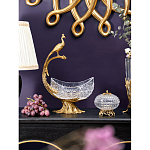 Чаша из прозрачного стекла на бронзовой подставке в виде павлина с рельефным хвостом Eden Garden варинант исполнения - 3 | Loft Concept в Орле