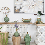 Кувшин зеленого цвета из фарфора с бронзовой крышкой и изогнутой ручкой Eden Garden porcelain and bronze варинант исполнения - 3 | Loft Concept в Орле