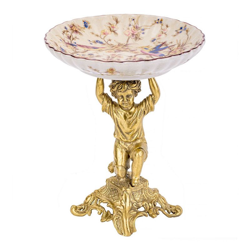 Чаша с цветочным орнаментом на ножке в виде бронзового ангела Eden Garden Мульти Бронза в Орле | Loft Concept 