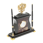 Часы настольные с Гербом России и 2-мя шариковыми ручками в комплекте Stone Clock варинант исполнения - 6 | Loft Concept в Орле