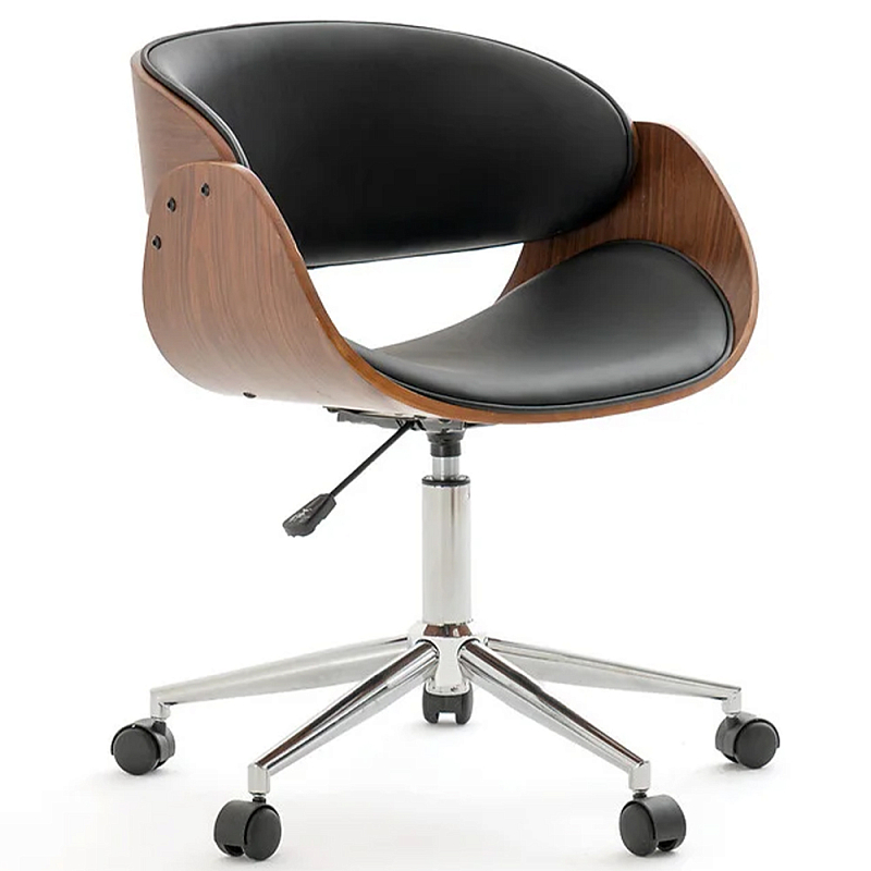 Вращающееся офисное кресло на колёсах Delwyn Chair Коричневый Черный Хром Вращающееся офисное кресло на колёсах Delwyn Chair Коричневый Черный Хром в Орле | Loft Concept