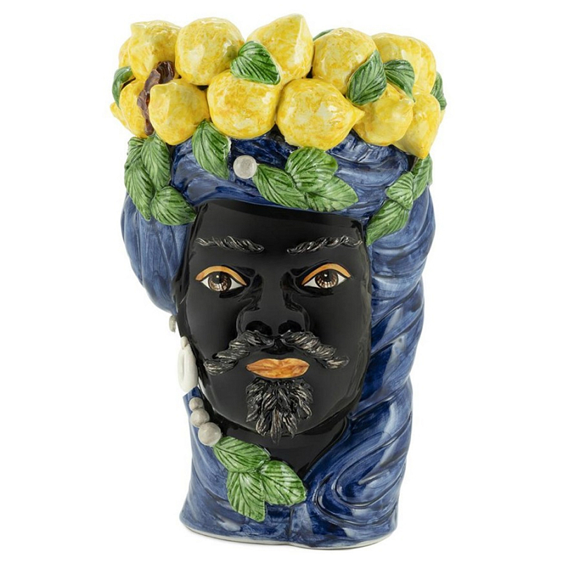 Ваза Vase Lemon Head Man Blue Big Черный Желтый Зеленый Темно-синий Ваза Vase Lemon Head Man Blue Big Черный Желтый Зеленый Темно-синий в Орле | Loft Concept