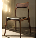 Стул деревянный с мягким сиденьем из черной натуральной кожи Moon Walnut Furniture варинант исполнения - 11 | Loft Concept в Орле