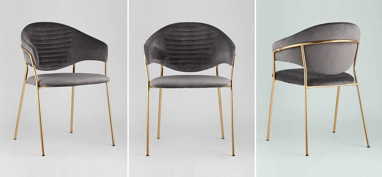 Стул Alexis Chair Серый Велюр Золотые ножки Стул Alexis Chair Серый Велюр Золотые ножки - Loft-Concept в Орле
