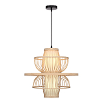 Подвесной светильник фигурный из деревянных прутьев с плафоном из натуральной ткани Light Inside the Cell варинант исполнения - 1 | Loft Concept в Орле
