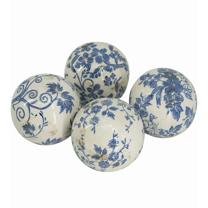 Набор керамических шаров с синей росписью Oriental Blue & White Ornament Vases Белый Синий Набор керамических шаров с синей росписью Oriental Blue & White Ornament Vases Белый Синий в Орле | Loft Concept