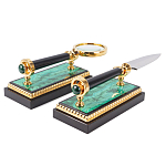 Настольный письменный набор из малахита и долерита с декором в виде герба России Leader Organizer варинант исполнения - 5 | Loft Concept в Орле