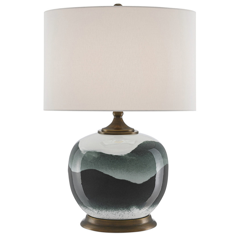 Настольная лампа с волнистым принтом Green Wavy Lamp Зеленый Белый Латунь Античная полированная Настольная лампа с волнистым принтом Green Wavy Lamp Зеленый Белый Латунь Античная полированная в Орле | Loft Concept