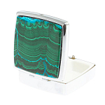 Таблетница карманная квадратная с 2-мя отделениями с зеркалом и накладкой из натуральных камней Малахит Хризоколла Silver Stone Pillboxes варинант исполнения - 2 | Loft Concept в Орле