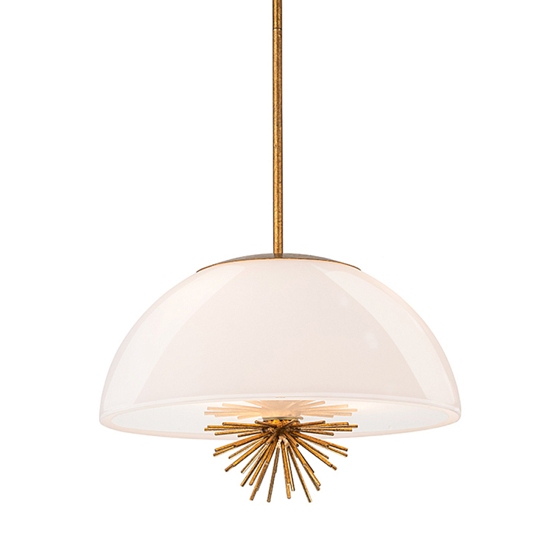 Подвесной светильник золотого цвета с полусферическим опаловым плафоном и декоративным элементом Elstead Lighting Молочный Золотой в Орле | Loft Concept 