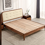 Кровать двуспальная с каркасом из дерева и мягким изголовьем Moon Walnut Bed варинант исполнения - 4 | Loft Concept в Орле