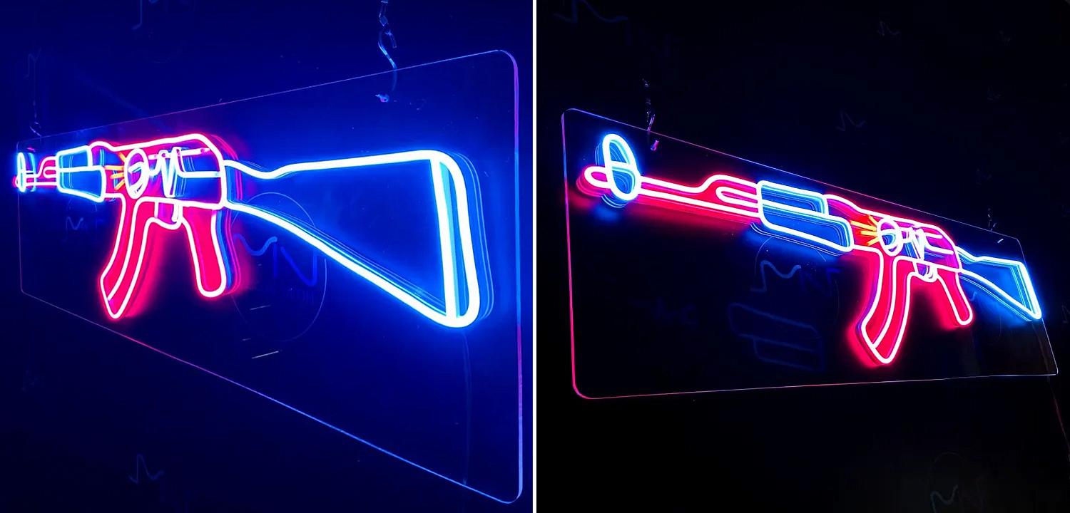 Неоновая настенная лампа Machine Gun Neon Wall Lamp Неоновая настенная лампа Machine Gun Neon Wall Lamp - Loft-Concept в Орле