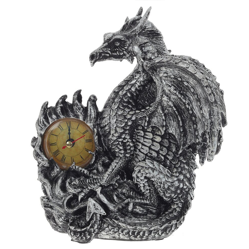 Часы в виде дракона Silver Dragon Clock Серебряный Черный в Орле | Loft Concept 