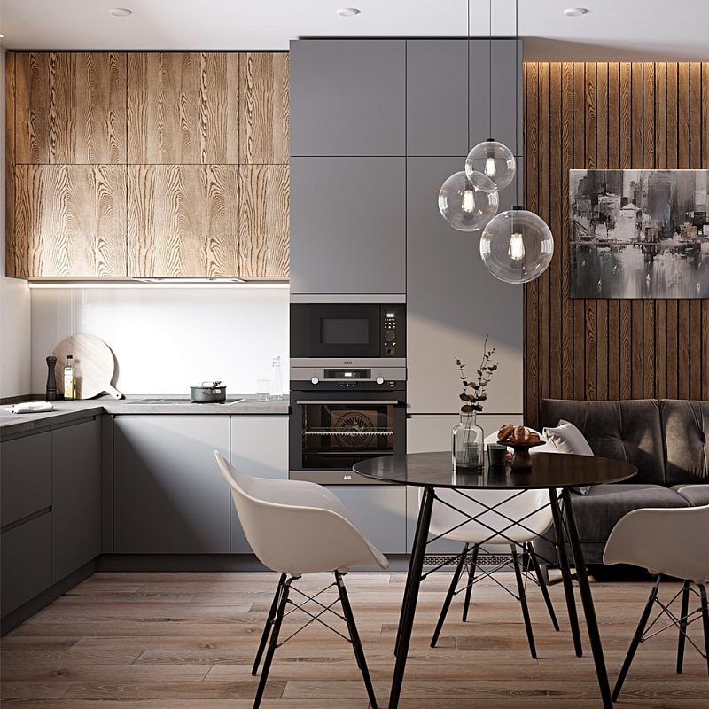 Серый матовый кухонный гарнитур с фасадом под дерево Vincens Kitchen Set Серый Ясень Серый матовый кухонный гарнитур с фасадом под дерево Vincens Kitchen Set Серый Ясень в Орле | Loft Concept