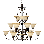 Люстра трехъярусная бронзового цвета с 15-ю кремовыми плафонами в форме чаш Hinkley варинант исполнения - 1 | Loft Concept в Орле