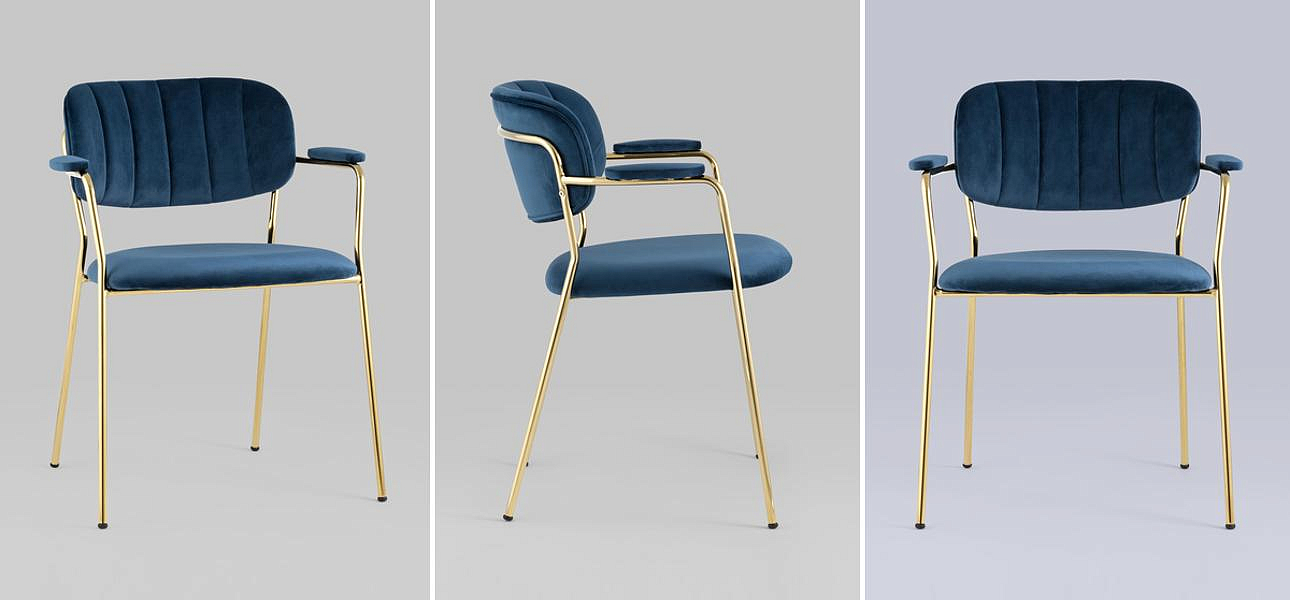 Стул Singer Chair Золотой Металл Синий Велюр Стул Singer Chair Золотой Металл Синий Велюр - Loft-Concept в Орле