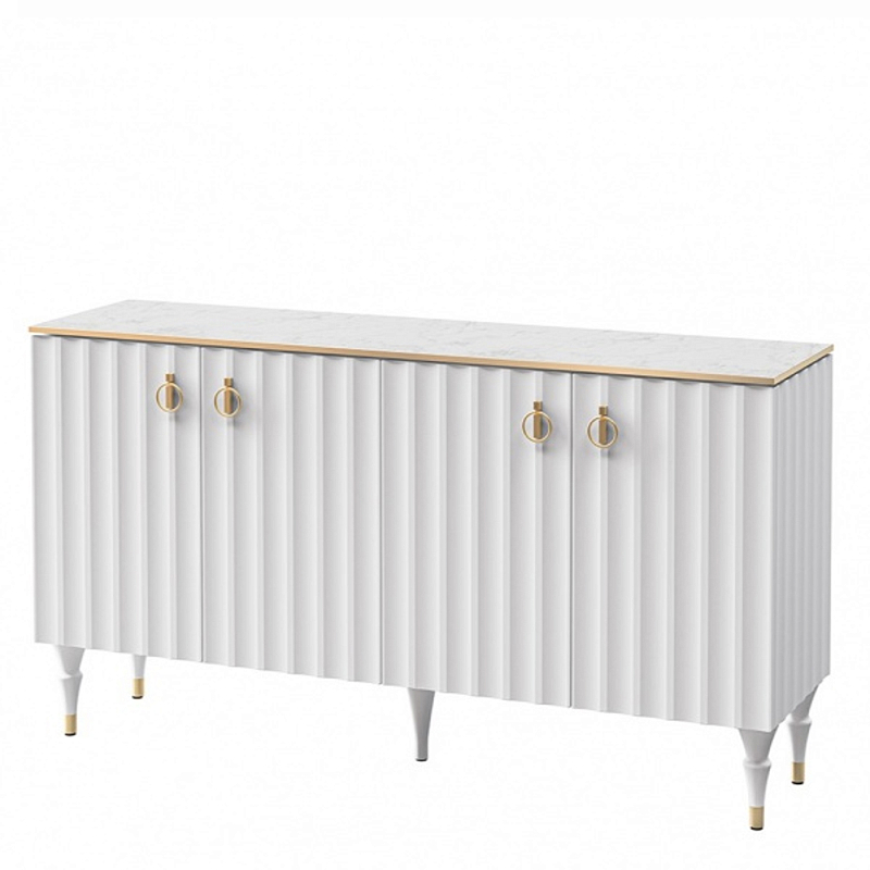 Консоль четырёхдверная с белым рельефным фасадом Expanses of Beauty Белый Золотой Белый Мрамор Bianco в Орле | Loft Concept 