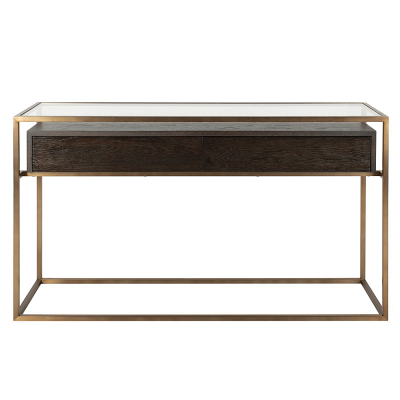 Консоль прямоугольная с ящиками для хранения Console Metal Frame Коричневый Черный Латунь Консоль прямоугольная с ящиками для хранения Console Metal Frame Коричневый Черный Латунь в Орле | Loft Concept