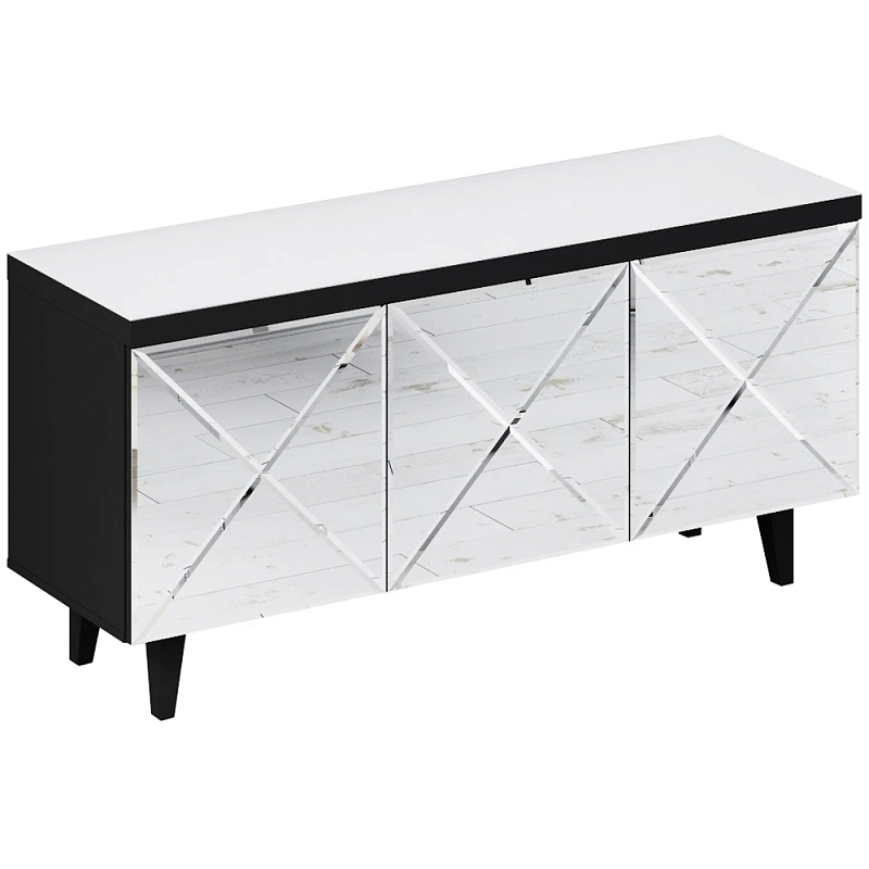 Длинная тумба с зеркальным декором Arden Cabinet Черный Белый Зеркало Длинная тумба с зеркальным декором Arden Cabinet Черный Белый Зеркало в Орле | Loft Concept