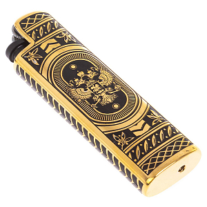 Зажигалка газовая с гравировкой Герба РФ в деревянной коробке Metal Lighters