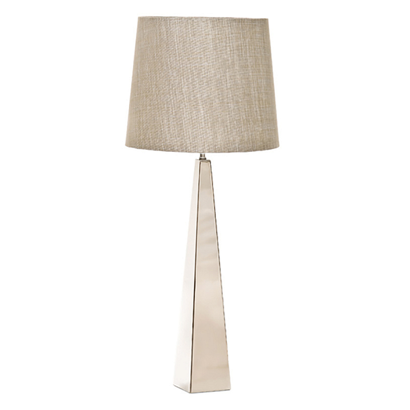 Настольная лампа с высоким основанием из металла и бежевым цилиндрическим абажуром из искусственного шелка Elstead Lighting Никель Белый Бежевый в Орле | Loft Concept 
