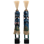 Комплект из 2-х деревянных статуэток Asmat Straw Headdress Statuettes Blue Tattoo варинант исполнения - 5 | Loft Concept в Орле