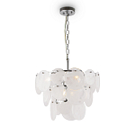 Люстра из белых стеклянных дисков на серебрянном каркасе White Glowing Reflectors варинант исполнения - 3 | Loft Concept в Орле