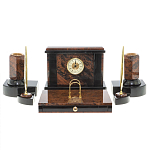 Настольный письменный набор с часами из природного камня обсидиана Royal Stone варинант исполнения - 1 | Loft Concept в Орле