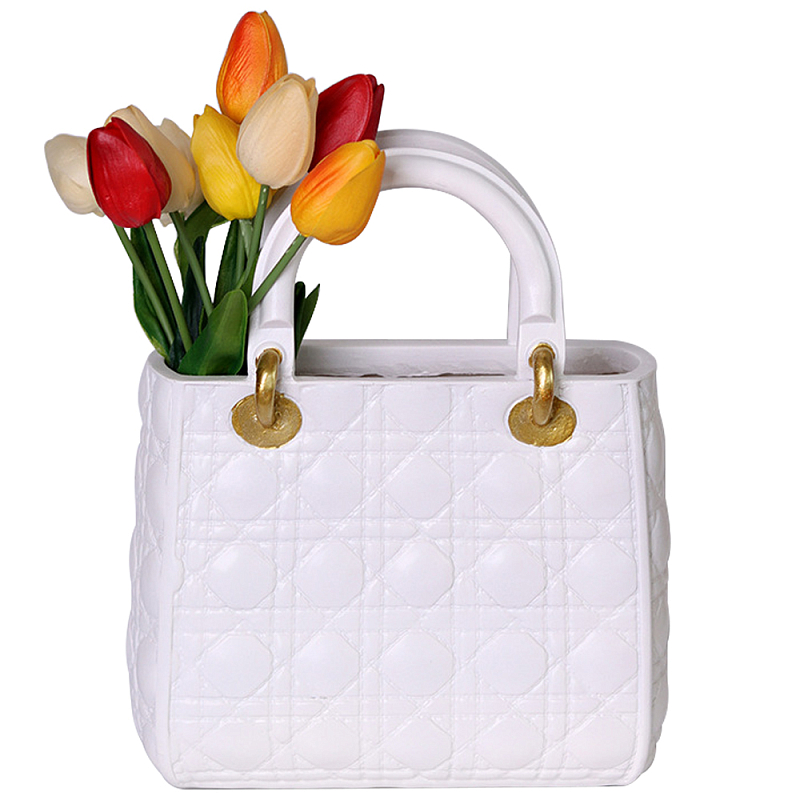 Декоративная ваза в виде сумки Bag Vase White Белый Золотой Декоративная ваза в виде сумки Bag Vase White Белый Золотой в Орле | Loft Concept