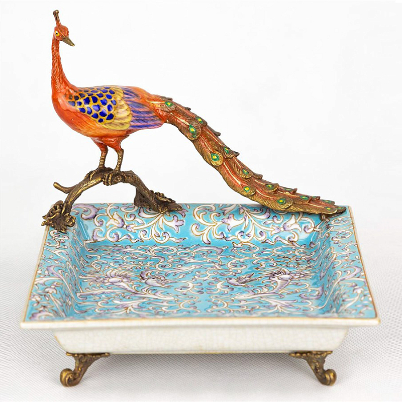 Блюдо Fire Peacock Голубой пастельный Бронза Оранжевый Блюдо Fire Peacock Голубой пастельный Бронза Оранжевый в Орле | Loft Concept