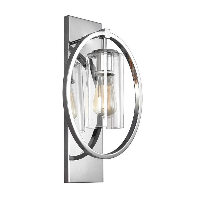 Бра цвета хром с круглой рамой и цилиндрическим прозрачным стеклянным плафоном на прямоугольном основании Feiss Хром Прозрачное Стекло в Орле | Loft Concept 