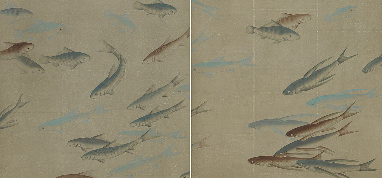 Обои ручная роспись Fishes Special Colourway on Lead Grey India tea paper Обои ручная роспись Fishes Special Colourway on Lead Grey India tea paper - Loft-Concept в Орле