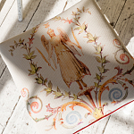 Банкетка одноместная из массива бука бежевая с растительным орнаментом Raffael Beige Floral Banquette варинант исполнения - 3 | Loft Concept в Орле