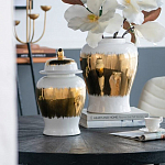 Ваза белая с крышкой и золотистыми фрагментами Chinoiserie Ceramics варинант исполнения - 1 | Loft Concept в Орле