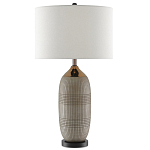 Настольная лампа керамическая с тканевым цилиндрическим абажуром Bullet варинант исполнения - 2 | Loft Concept в Орле