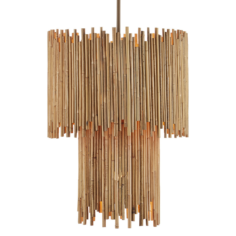 Подвесной светильник двухъярусный с абажуром из ротанга Wicker Furniture Бежевый в Орле | Loft Concept 