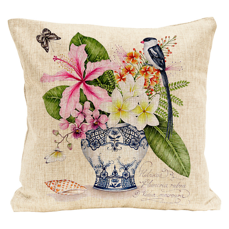 Декоративная подушка Pink Hibiscus Pillow Мульти Бежевый Декоративная подушка Pink Hibiscus Pillow Мульти Бежевый в Орле | Loft Concept