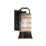 Настенный фонарь цилиндрической формы с рифленым стеклом в золотом каркасе на черном прямоугольном основании Eurofase варинант исполнения - 11 | Loft Concept в Орле